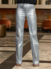 Sosandar Silver Petite Metallic Slim Wide Leg Jeans - Image 3 of 5