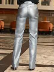 Sosandar Silver Petite Metallic Slim Wide Leg Jeans - Image 5 of 5