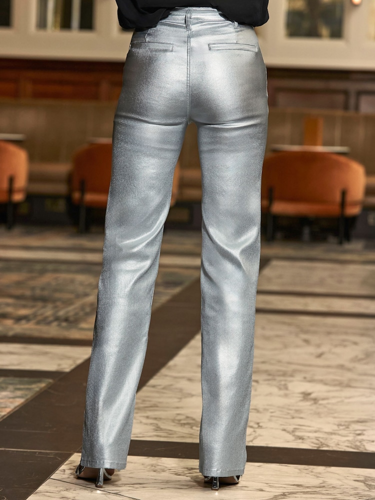 Sosandar Silver Petite Metallic Slim Wide Leg Jeans - Image 5 of 5