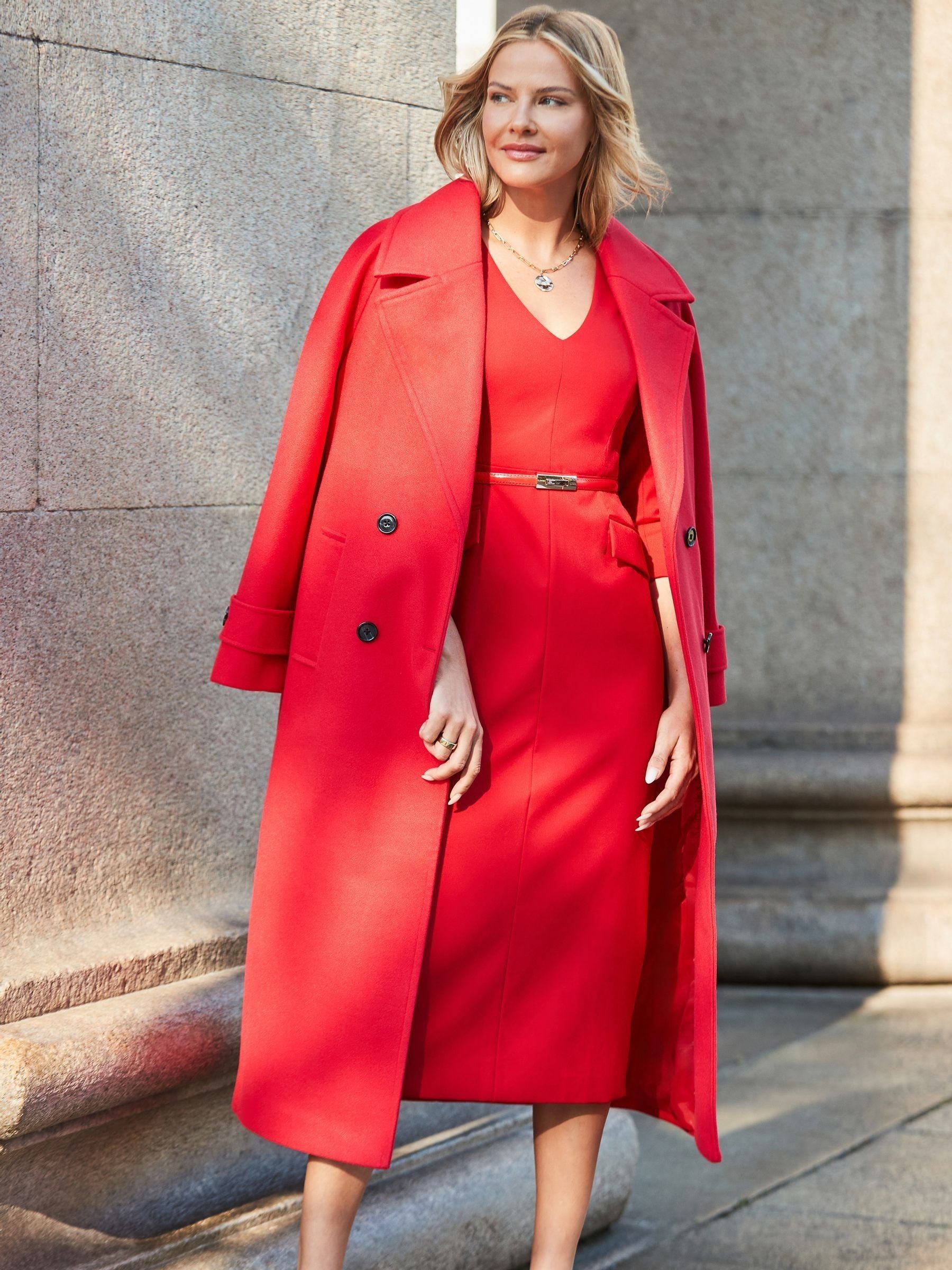 Buy Sosandar Red Petite Structured Shoulder Belted Pencil Dress