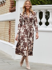 Sosandar White Petite Floral Print Satin Midaxi Shirt Dress - Image 1 of 5