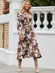 Sosandar White Petite Floral Print Satin Midaxi Shirt Dress - Image 2 of 5