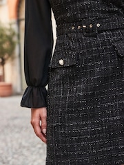 Sosandar Black Petite Metallic Boucle Dress With Sheer Sleeves - Image 4 of 5