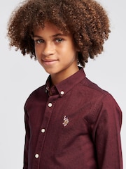 U.S. Polo Assn. Burgundy Red Peached Boys Oxford 100% Cotton Shirt - Image 2 of 9