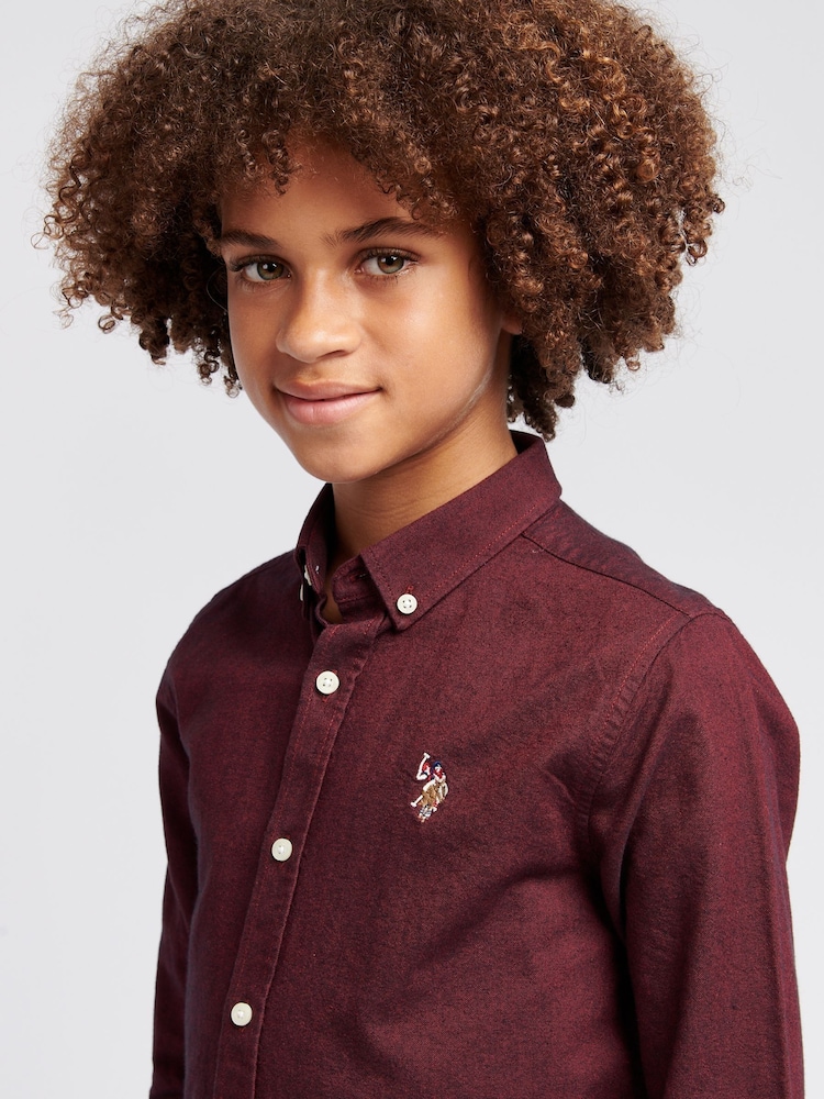 U.S. Polo Assn. Burgundy Red Peached Boys Oxford 100% Cotton Shirt - Image 2 of 9