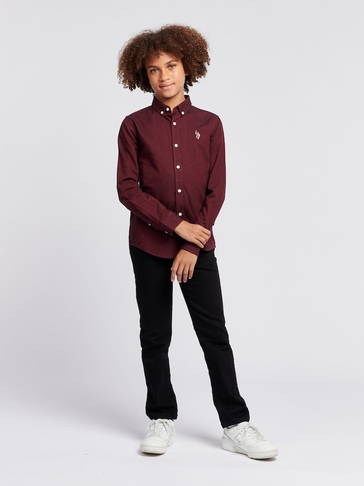 U.S. Polo Assn. Burgundy Red Peached Boys Oxford 100% Cotton Shirt - Image 3 of 9