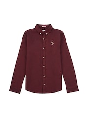 U.S. Polo Assn. Burgundy Red Peached Boys Oxford 100% Cotton Shirt - Image 6 of 9