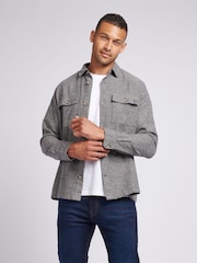 U.S. Polo Assn. Grey Mens Textured Herringbone 100% Cotton Overshirt - Image 1 of 8