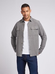 U.S. Polo Assn. Grey Mens Textured Herringbone 100% Cotton Overshirt - Image 5 of 8