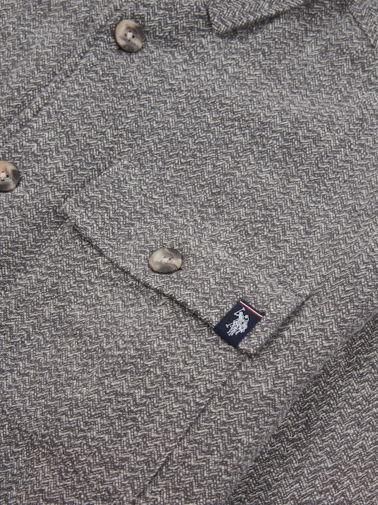 U.S. Polo Assn. Grey Mens Textured Herringbone 100% Cotton Overshirt - Image 8 of 8