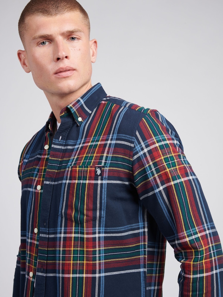 U.S. Polo Assn. Blue Mens Variation Check 100% Cotton Twill Shirt - Image 2 of 8