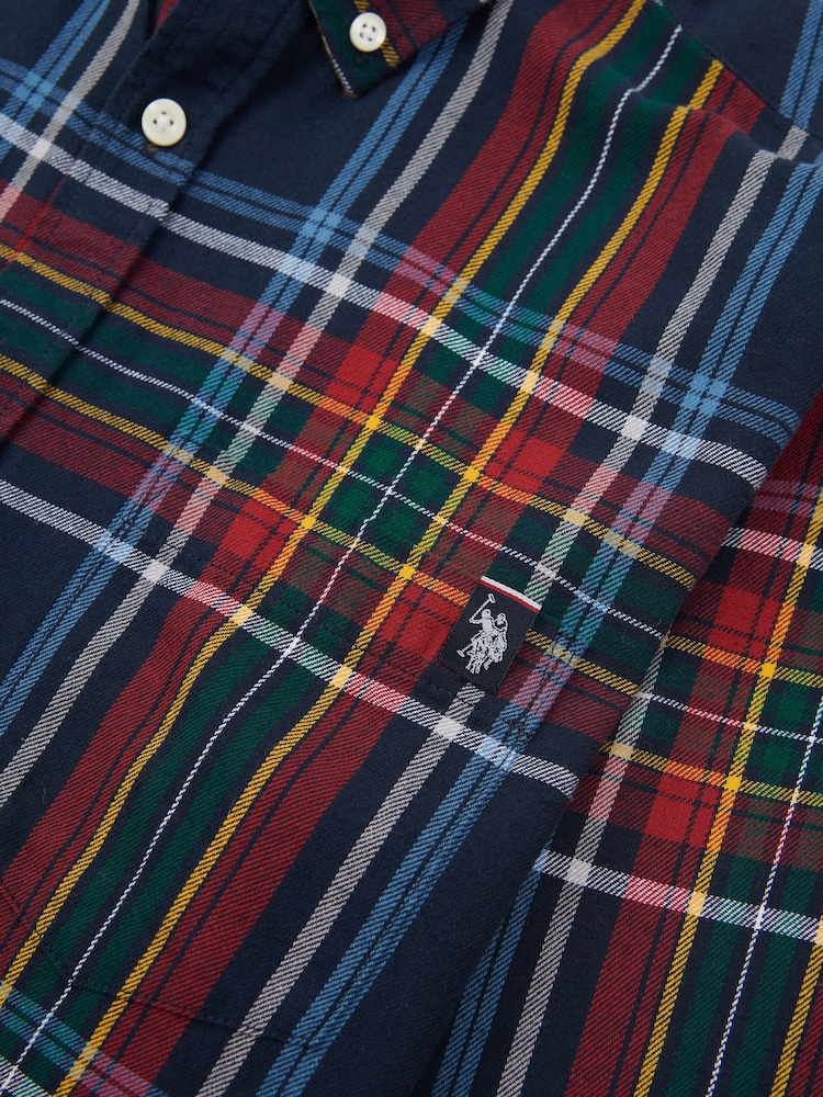 U.S. Polo Assn. Blue Mens Variation Check 100% Cotton Twill Shirt - Image 8 of 8