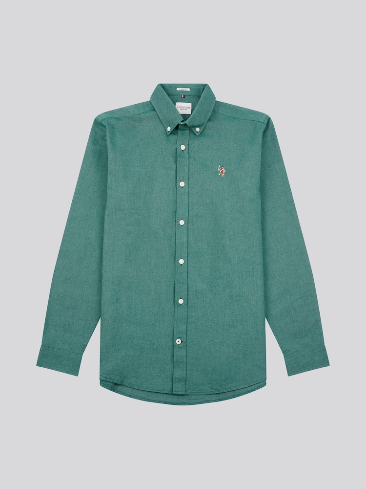 Зелений - U.S. Polo Assn. Чоловіча персикова оксфордська сорочка - Image 6 of 9