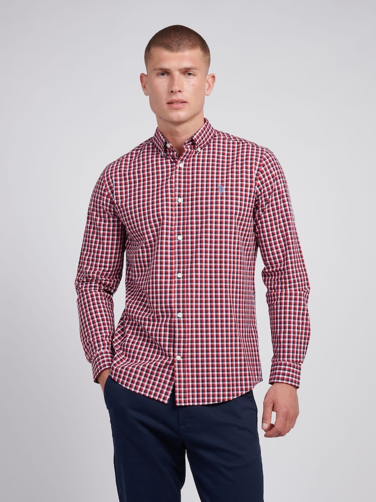 U.S. Polo Assn. Red Mens Gingham 100% Cotton Shirt - Image 1 of 7