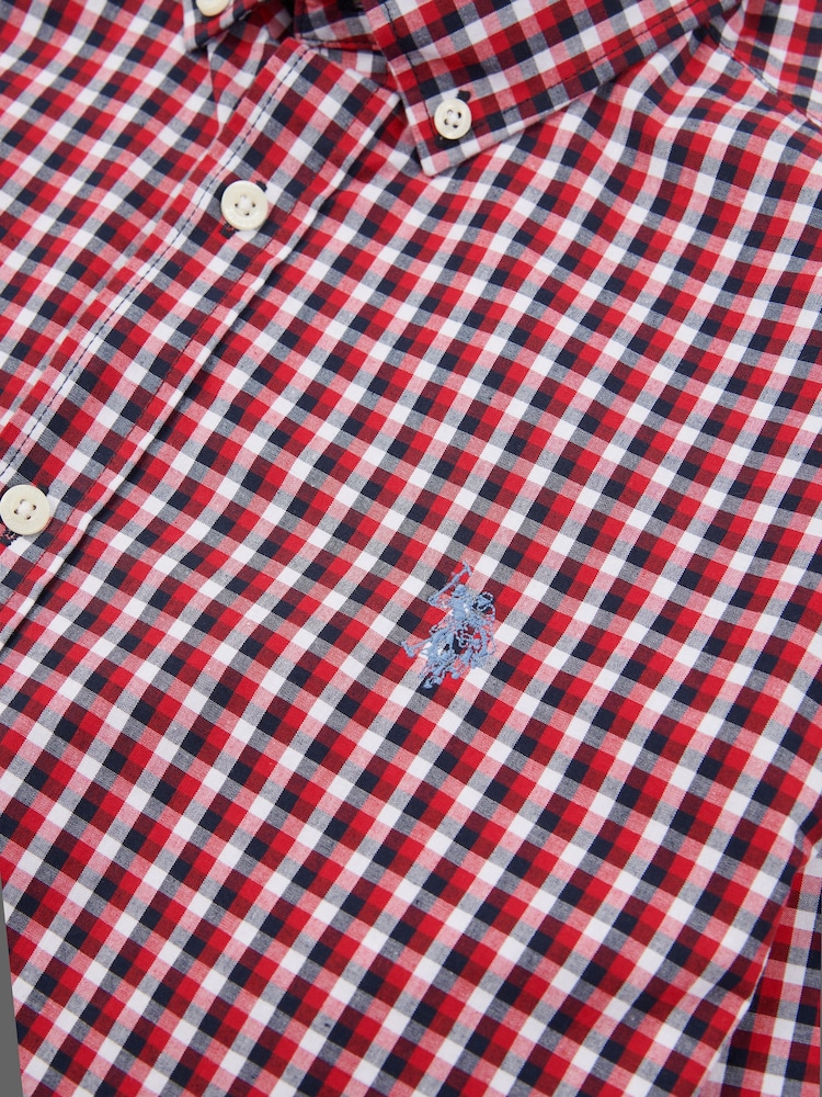 U.S. Polo Assn. Red Mens Gingham 100% Cotton Shirt - Image 7 of 7