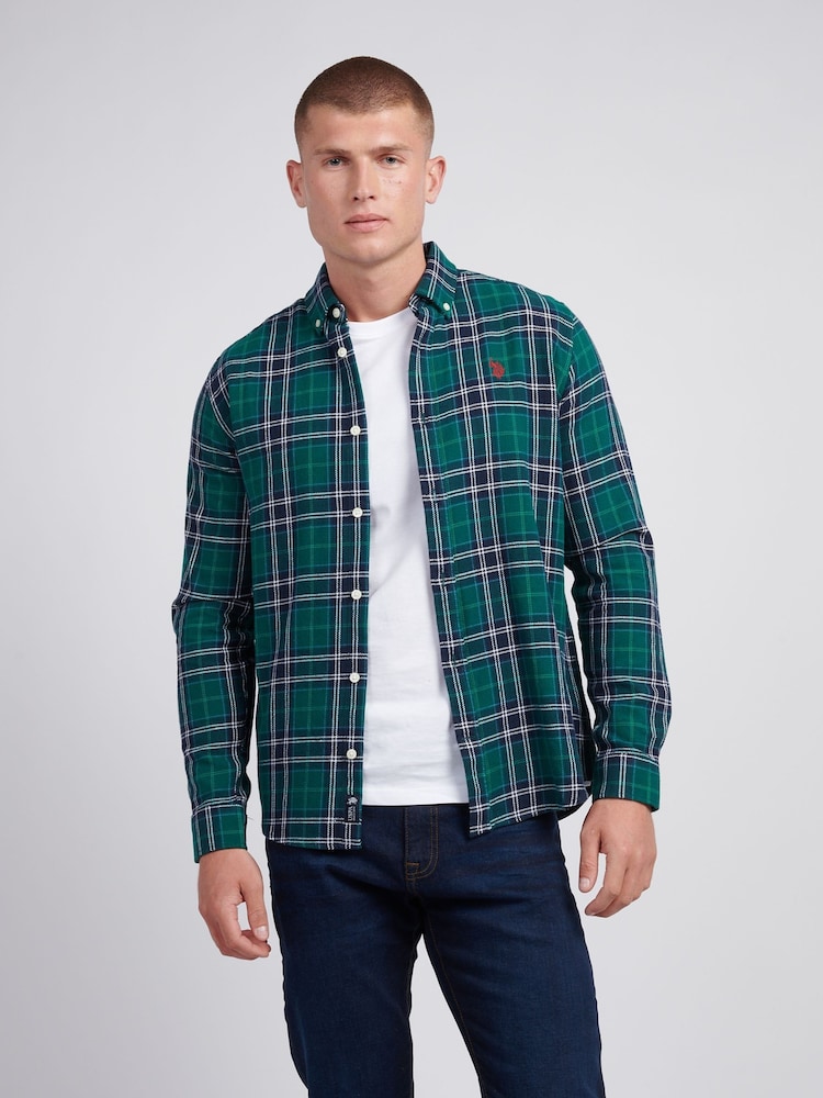 U.S. Polo Assn. Green Mens Brushed Flannel Heavyweight Check 100% Cotton Shirt - Image 1 of 9