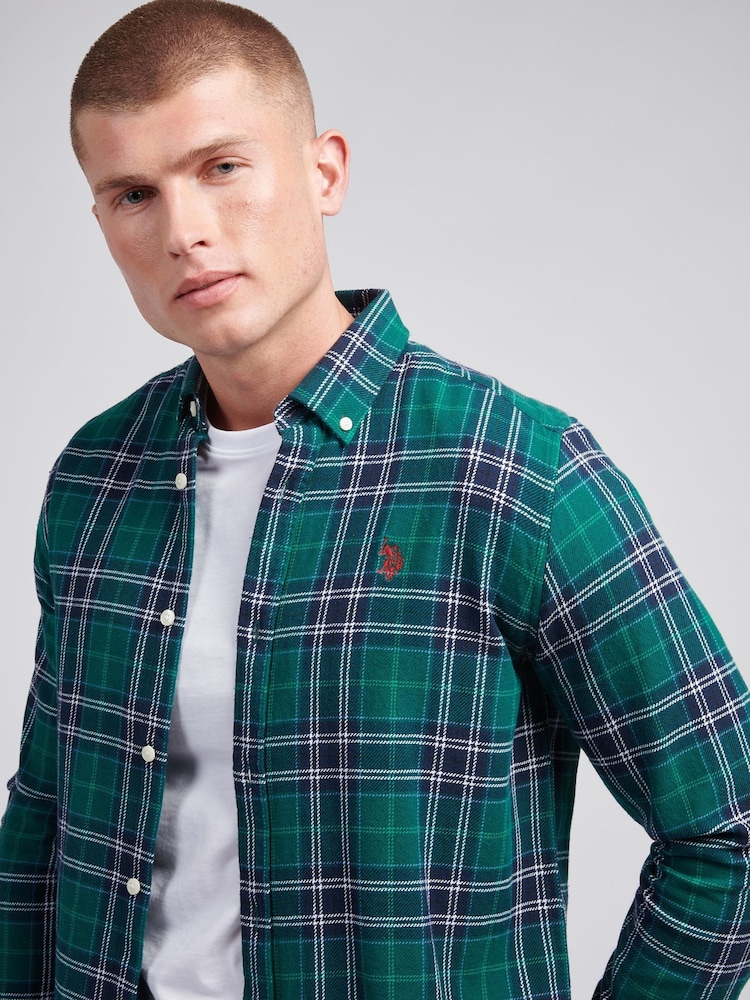 U.S. Polo Assn. Green Mens Brushed Flannel Heavyweight Check 100% Cotton Shirt - Image 2 of 9