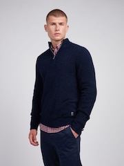 U.S. Polo Assn. Blue Mens Boucle Knit Funnel Neck Polo Shirt - Image 1 of 7