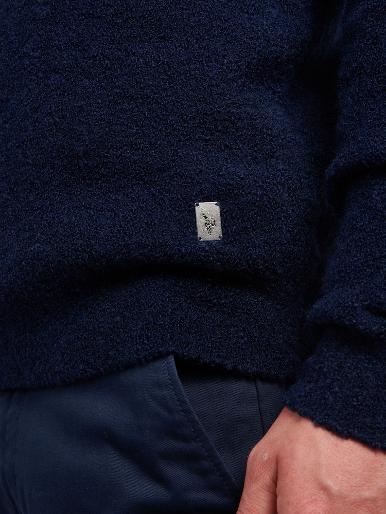 U.S. Polo Assn. Blue Mens Boucle Knit Funnel Neck Polo Shirt - Image 2 of 7