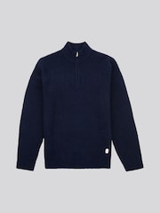 U.S. Polo Assn. Blue Mens Boucle Knit Funnel Neck Polo Shirt - Image 5 of 7