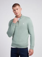 U.S. Polo Assn. Green Mens Regular Fit Funnel Neck Quarter Zip Jumper - Image 1 of 6