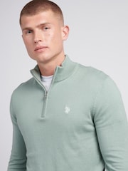 U.S. Polo Assn. Green Mens Regular Fit Funnel Neck Quarter Zip Jumper - Image 2 of 6