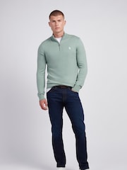 U.S. Polo Assn. Green Mens Regular Fit Funnel Neck Quarter Zip Jumper - Image 3 of 6