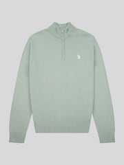 U.S. Polo Assn. Green Mens Regular Fit Funnel Neck Quarter Zip Jumper - Image 5 of 6