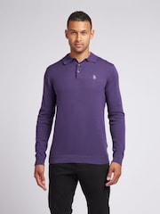 من U.S. Polo Assn. قميص بولو محبوك بكُم طويل للرجال - صورة 1 من 8