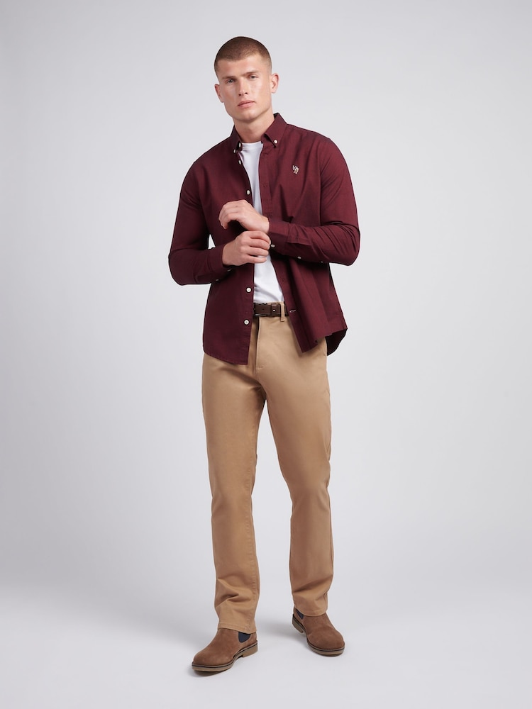 Червоний - U.S. Polo Assn. Чоловіча персикова оксфордська сорочка - Image 3 of 9