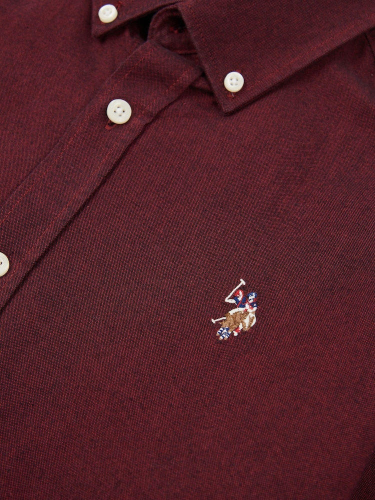 Червоний - U.S. Polo Assn. Чоловіча персикова оксфордська сорочка - Image 8 of 9