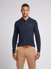 U.S. Polo Assn. Blue U.S. Polo Assn. Mens Long Sleeve Knitted Polo Shirt - Image 1 of 8