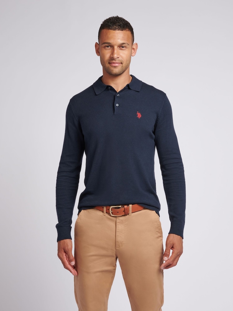 U.S. Polo Assn. Blue U.S. Polo Assn. Mens Long Sleeve Knitted Polo Shirt - Image 1 of 8