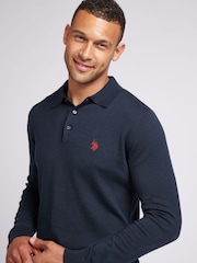 U.S. Polo Assn. Blue U.S. Polo Assn. Mens Long Sleeve Knitted Polo Shirt - Image 2 of 8