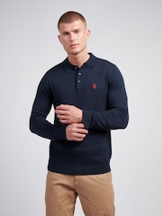 U.S. Polo Assn. Blue U.S. Polo Assn. Mens Long Sleeve Knitted Polo Shirt - Image 5 of 8