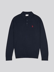U.S. Polo Assn. Blue U.S. Polo Assn. Mens Long Sleeve Knitted Polo Shirt - Image 6 of 8