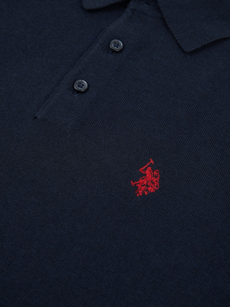 U.S. Polo Assn. Blue U.S. Polo Assn. Mens Long Sleeve Knitted Polo Shirt - Image 8 of 8