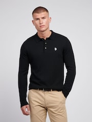 U.S. Polo Assn. Black U.S. Polo Assn. Mens Long Sleeve Knitted Polo Shirt - Image 1 of 7