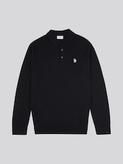 U.S. Polo Assn. Black U.S. Polo Assn. Mens Long Sleeve Knitted Polo Shirt - Image 5 of 7