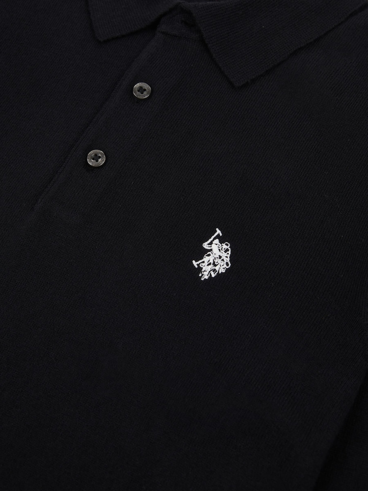 U.S. Polo Assn. Black U.S. Polo Assn. Mens Long Sleeve Knitted Polo Shirt - Image 7 of 7