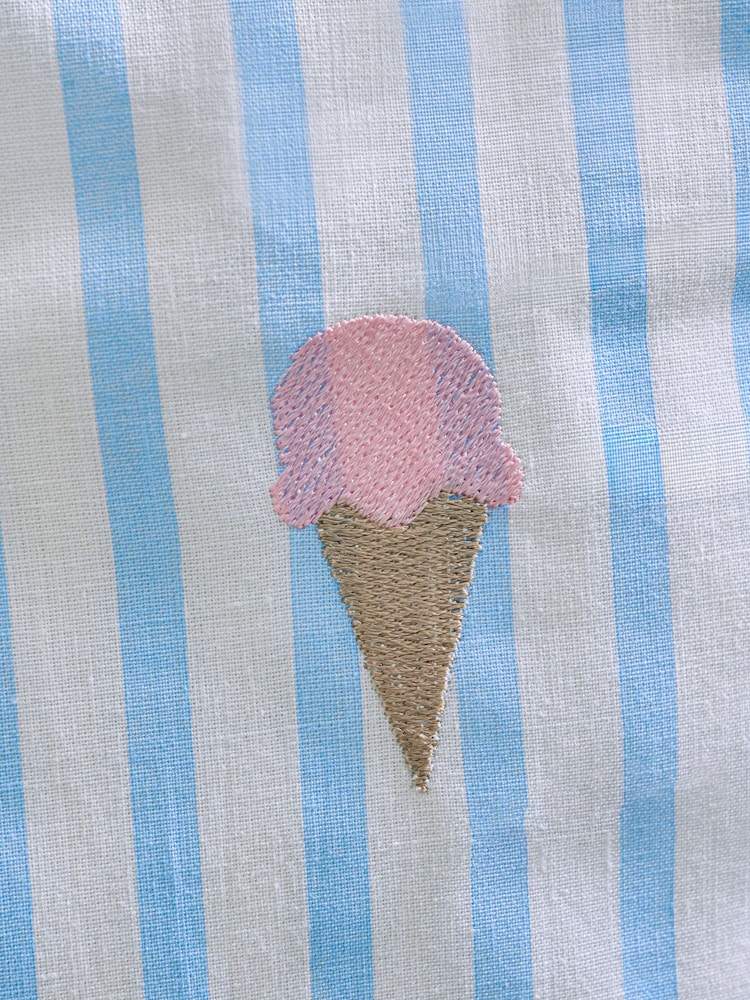 Blue 100% Cotton Stripe Summer Icons Reversible Duvet Cover and Pillowcase Set - Image 4 of 5