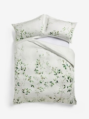 Green Floral Print 100% Cotton 300TC Sateen Duvet Cover and Pillowcase Set - Image 7 of 7