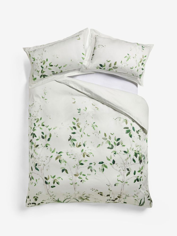 Green Floral Print 100% Cotton 300TC Sateen Duvet Cover and Pillowcase Set - Image 7 of 7