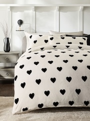 Monochrome Heart Fleece Duvet Cover and Pillowcase Set - Image 1 of 5
