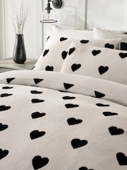 Monochrome Heart Fleece Duvet Cover and Pillowcase Set - Image 3 of 5