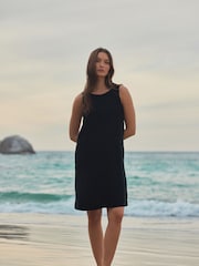Black Scoop Back Mini Shift Dress With Linen - Image 1 of 8