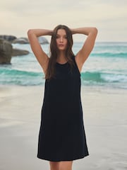 Black Scoop Back Mini Shift Dress With Linen - Image 3 of 8