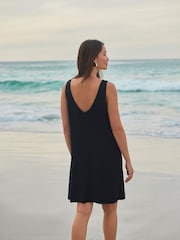 Black Scoop Back Mini Shift Dress With Linen - Image 4 of 8