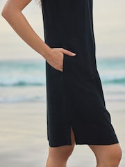 Black Scoop Back Mini Shift Dress With Linen - Image 5 of 8