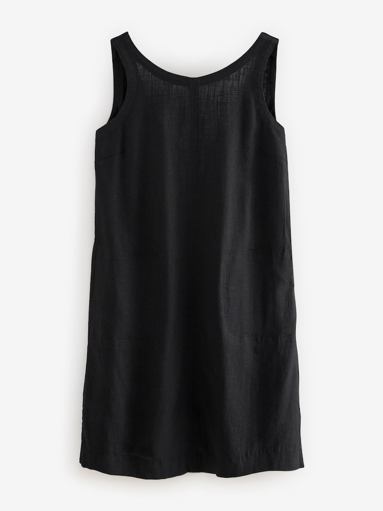 Black Scoop Back Mini Shift Dress With Linen - Image 6 of 8